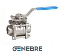 Кран шаровой Genebre PN63 п/прох., 3-хсост., AISI 316(CF8M)/CF8M/PTFE, Тмакс=+180оС сварка, рыч