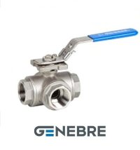 Кран шаровый трехходовой L-тип GENEBRE 2040, CF8M / CF8M / PTFE, вн. резьба, рычаг Тмакс=+180оС