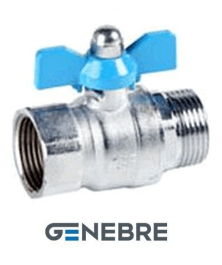 Кран шаровой полнопроходной GENEBRE 3036 03 DN010 PN25, корпус-латунь, шар-латунь, уплотнение шара-PTFE, НР/ВР, ручка-бабочка (синяя), резьба BSPP